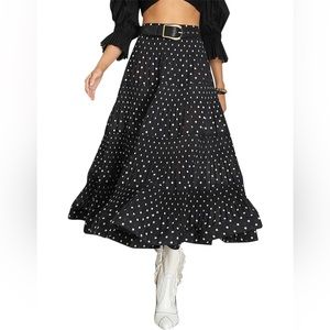 Zimmermann Tiered Polka Dot Plissé Voile Midi Skirt Womens Black White